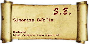 Simonits Béla névjegykártya